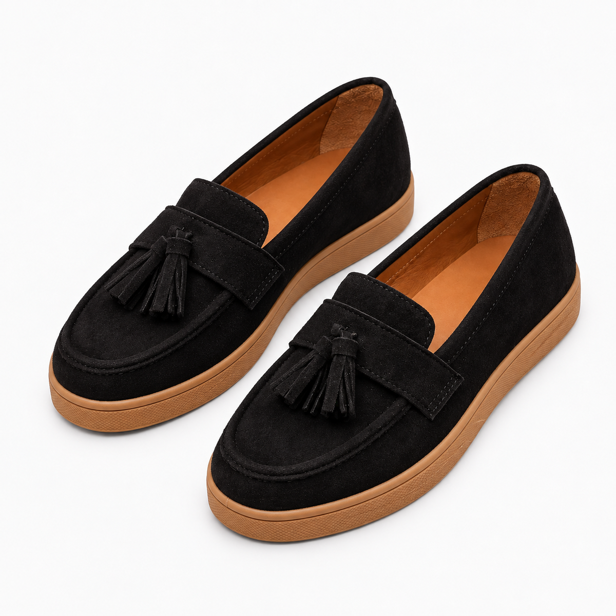 Womens Suede Leather Retro Everyday Loafers styling view - women's suede loafers UK