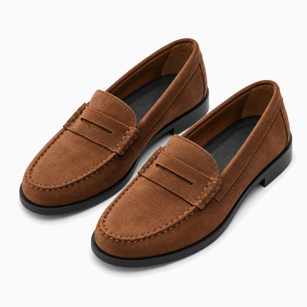 Womens Brown Suede Penny Loafers styling view - brown suede loafers UK
