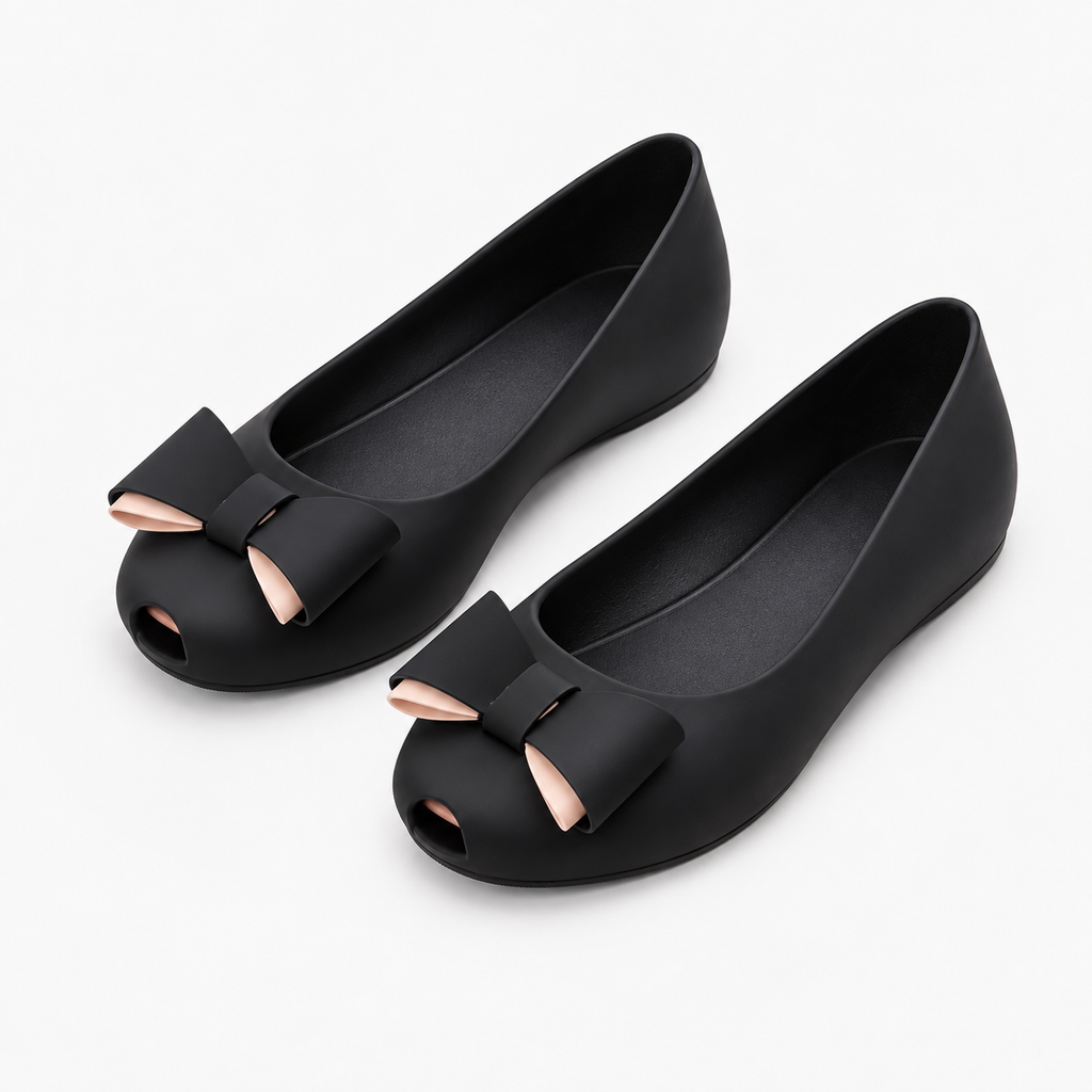 Womens Bow PVC Ballet Flats styling view - women's ballet flats UK