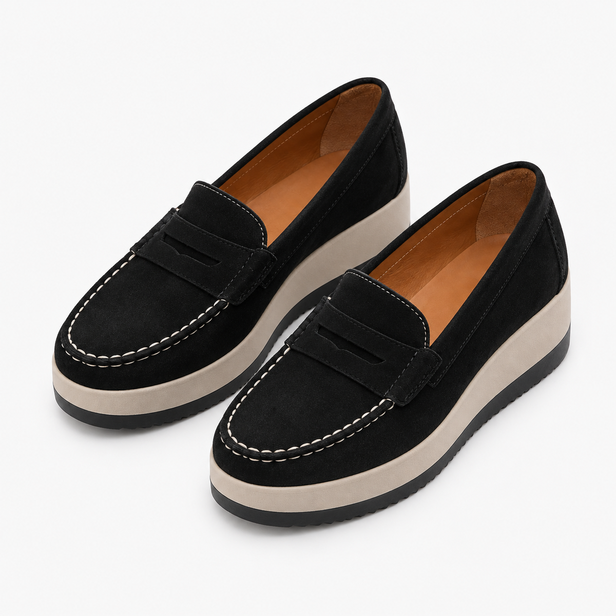 Womens Suede Platform Loafers styling view - women's suede loafers UK