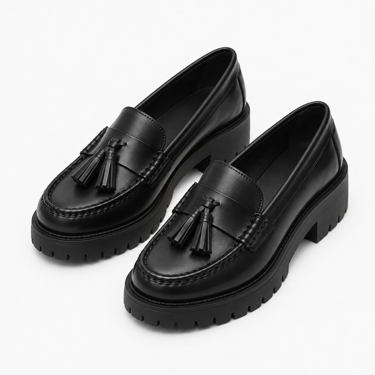 Womens Tassel Platform Black Loafers styling view - women's loafers UK