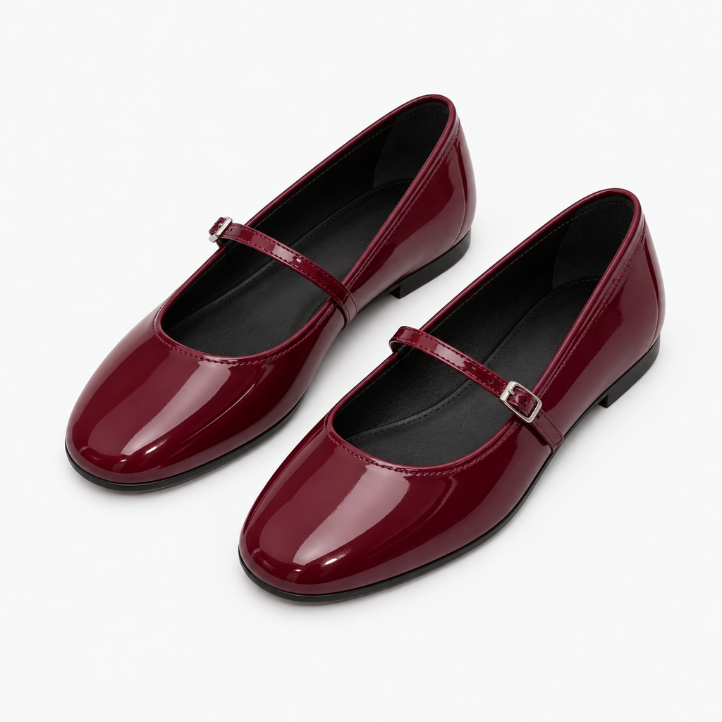 Burgundy Patent Leather Mary Jane Heels heel view - mary jane heels UK
