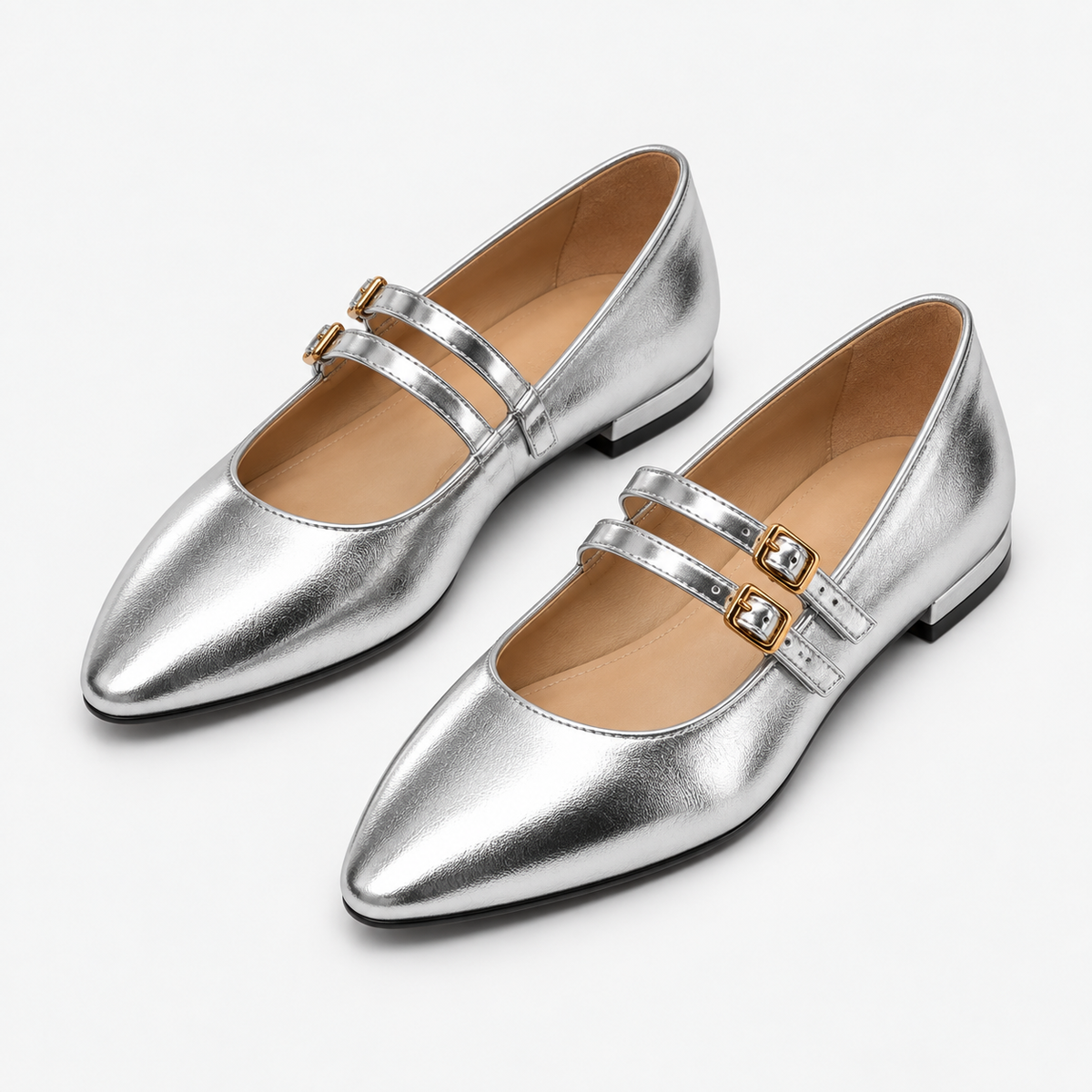 Womens Silver Leather Loafers sole view - silver loafers women UK