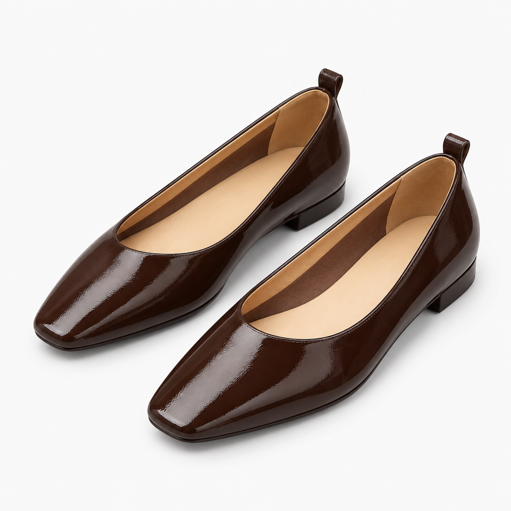 Womens Patent Leather Square Toe Ballet Flats styling view - women's ballet flats UK