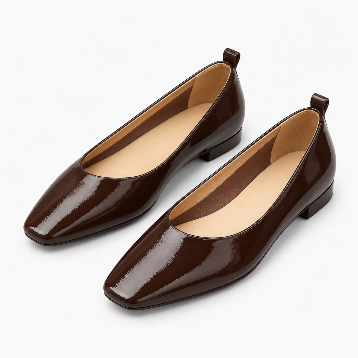 Womens Patent Leather Square Toe Ballet Flats styling view - women's ballet flats UK