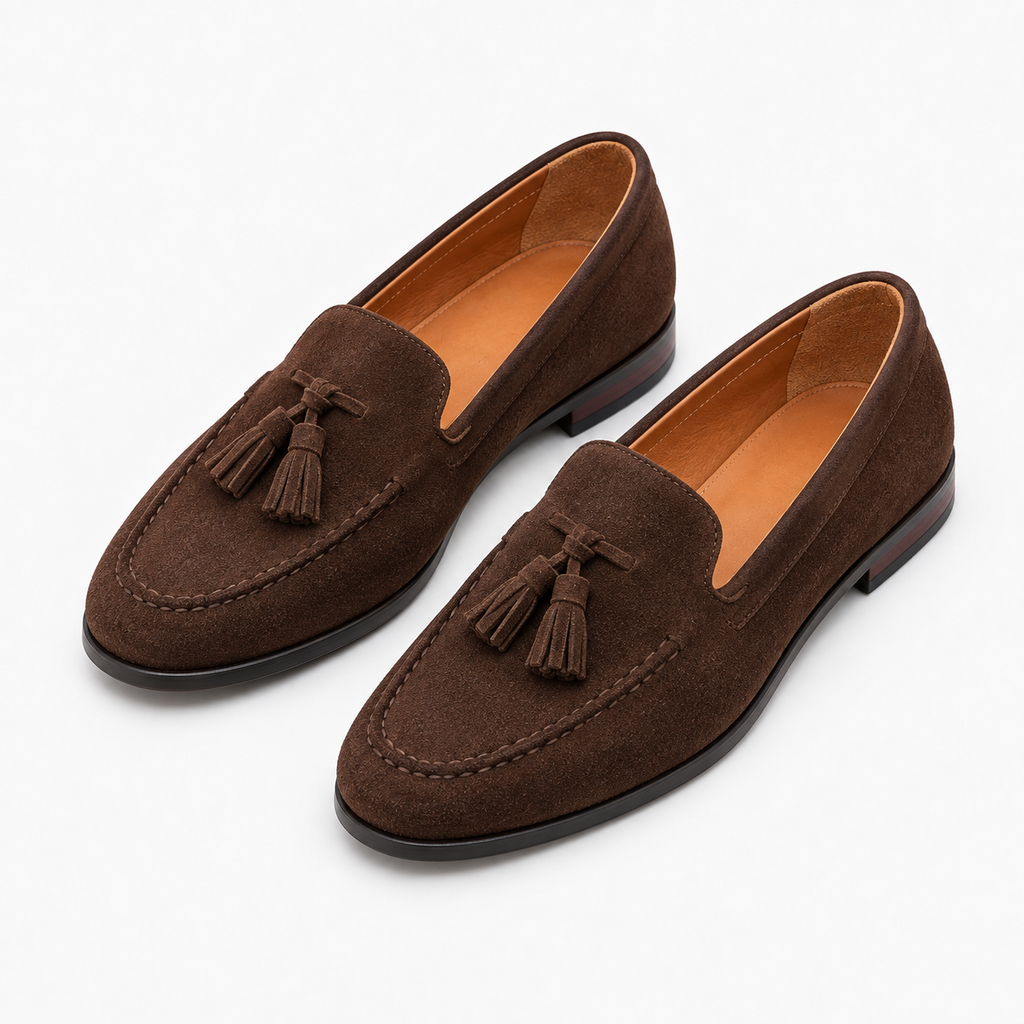 Womens Tassel Suede Comfort Loafers styling view - women's suede loafers UK
