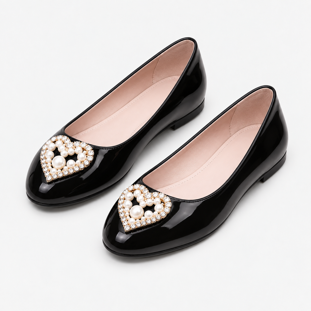 Womens Pearl Heart Ballet Flats styling view - elegant ladies flats UK