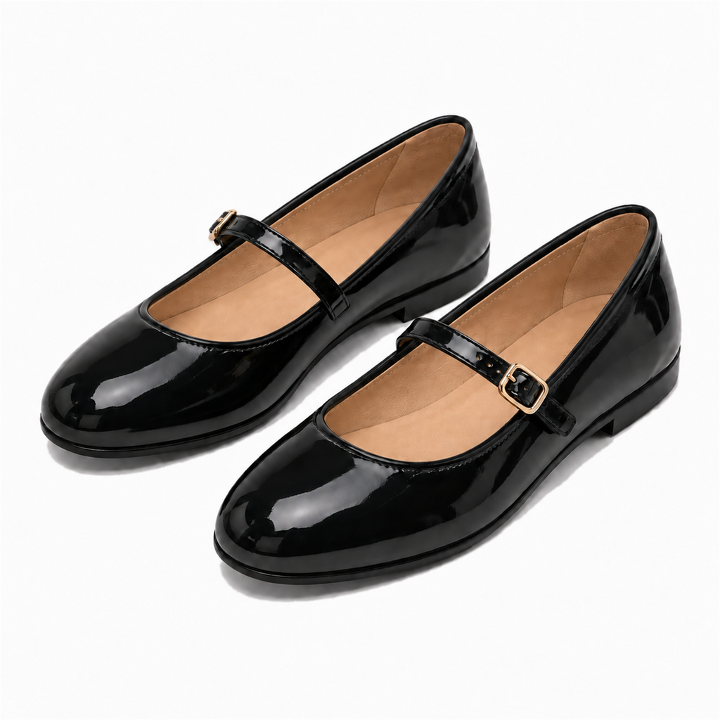 Womens Patent Mary Jane Flats styling view - elegant womens flats UK