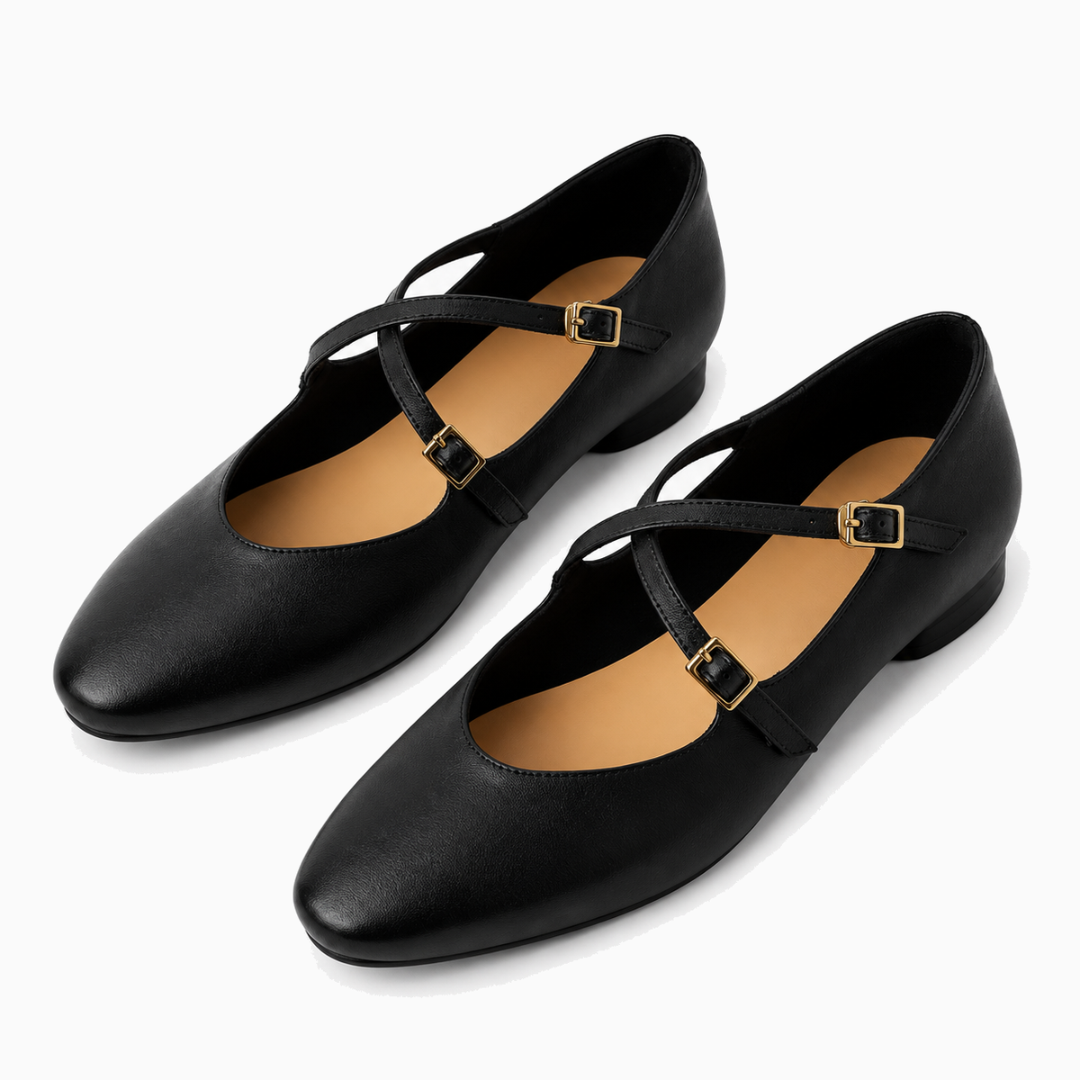 Womens Leather Cross Buckle Ballet Flats styling view - women's ballet flats UK