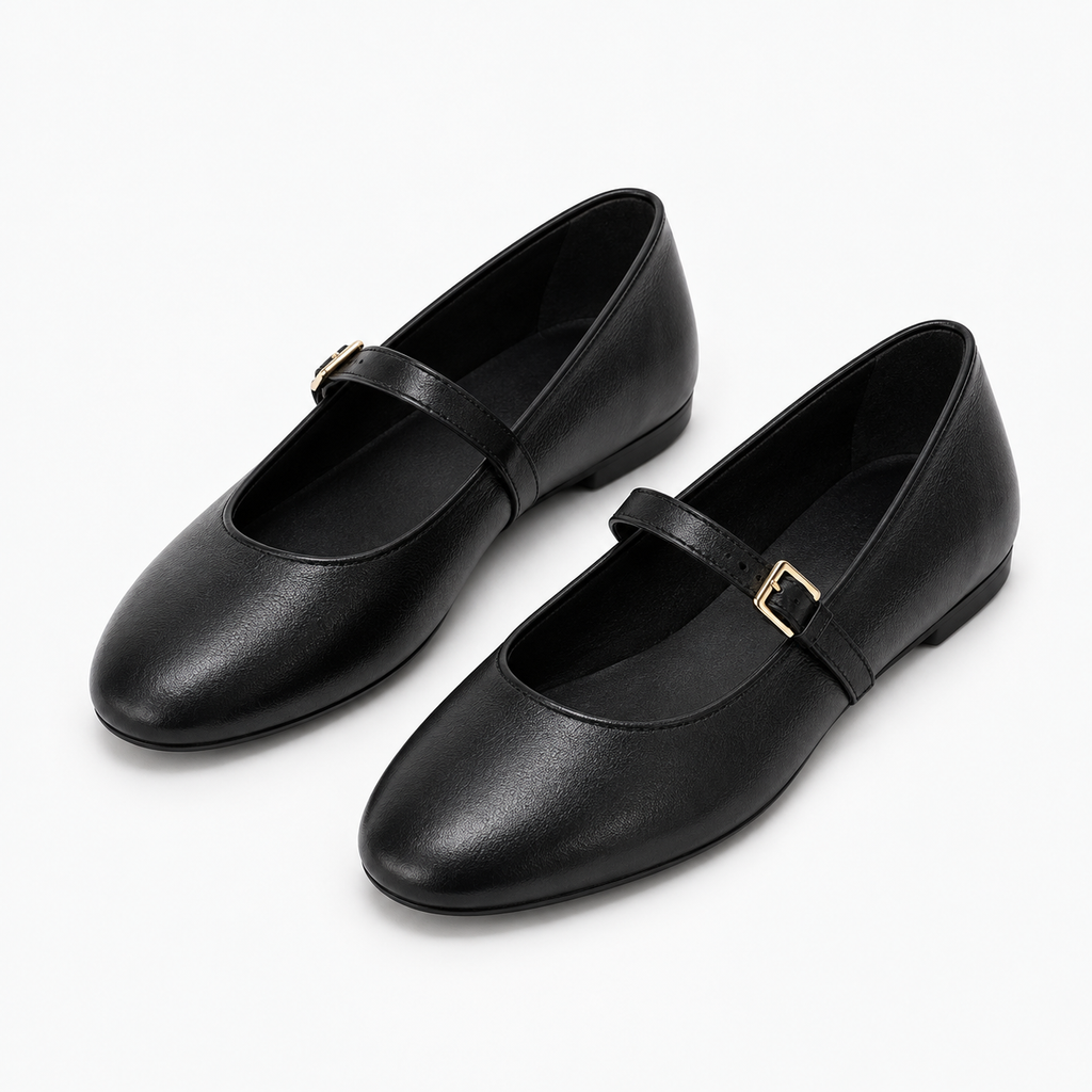 Womens Round Toe Black Ballet Flats styling view - women's ballet flats UK