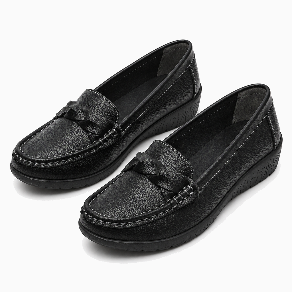 Womens Leather Round Toe Casual Loafers styling view - women's leather loafers UK