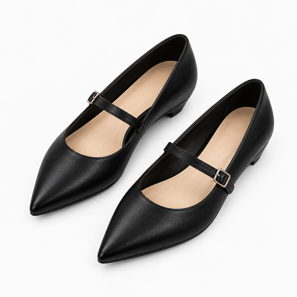 Womens Mary Jane Buckle Leather Ballet Flats styling view - Mary Jane ballet flats UK