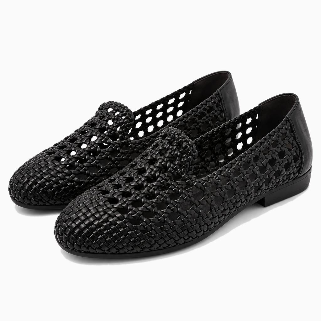 Womens Leather Woven Ballet Flats styling view - women's ballet flats UK
