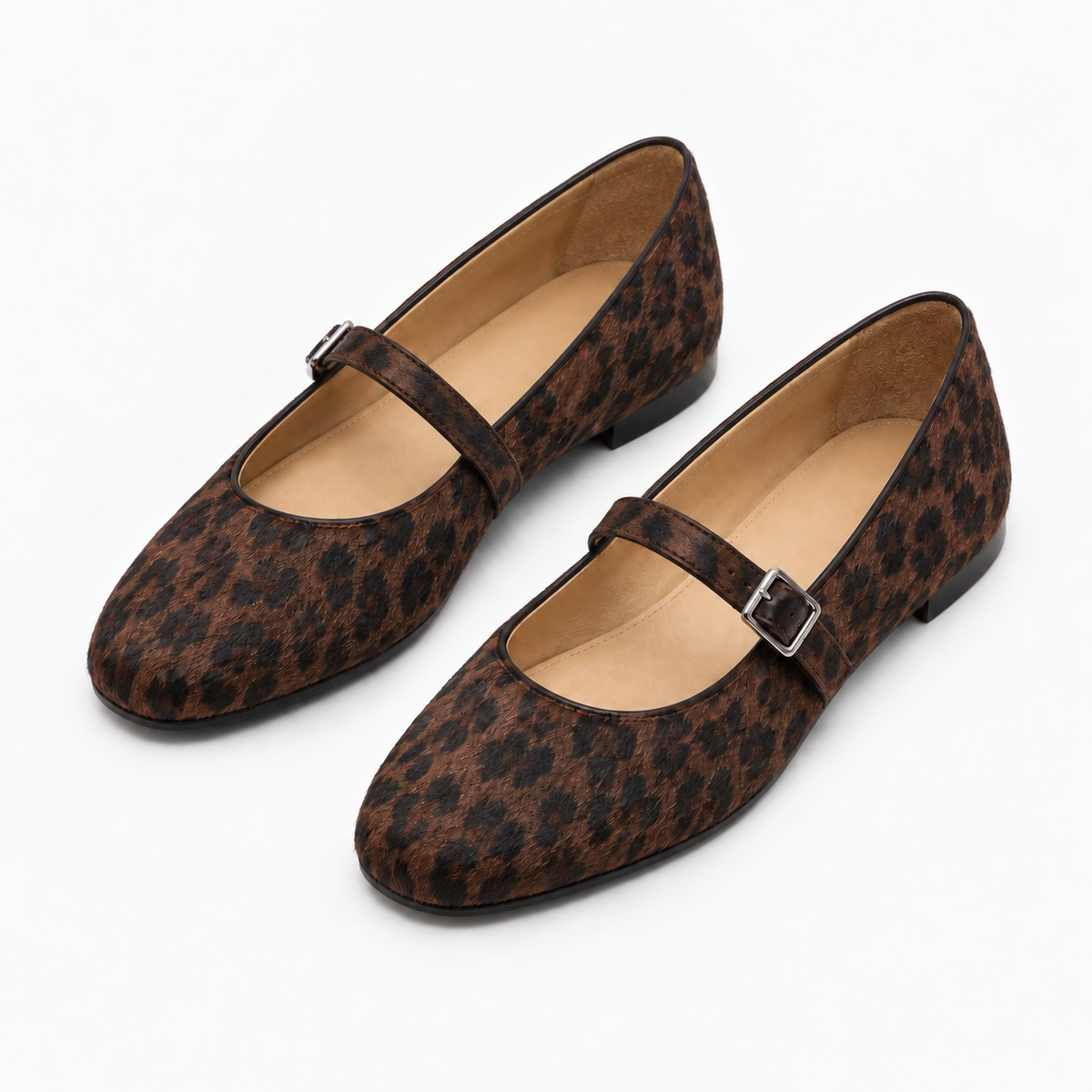 Womens Animal Print Mary Jane Flats styling view - womens flat shoes UK