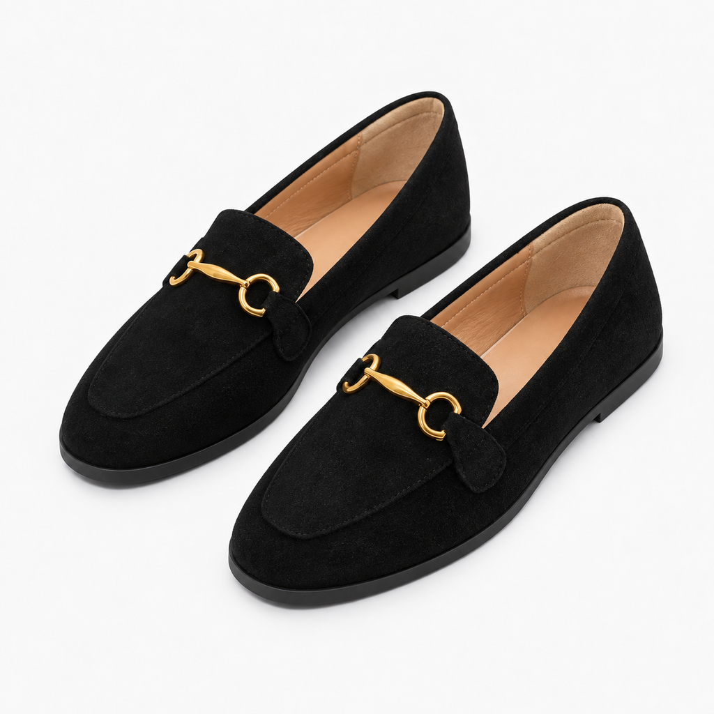 Womens Leather Round Toe Soft Sole Loafers styling view - women's leather loafers UK