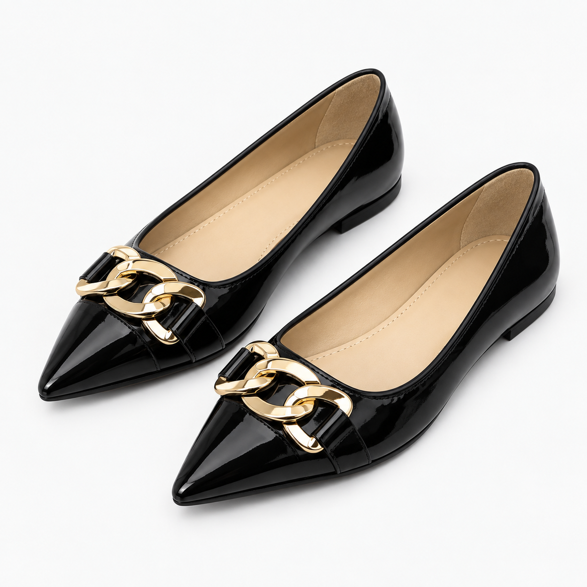 Womens Pointed Toe Metal Buckle Ballet Flats styling view - women's ballet flats UK