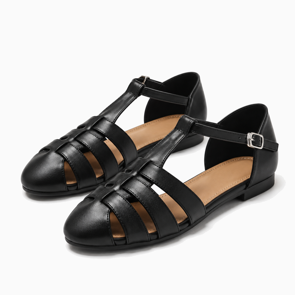 Womens Closed Toe Ankle Strap Ballet Flats styling view - ladies ballet flats UK
