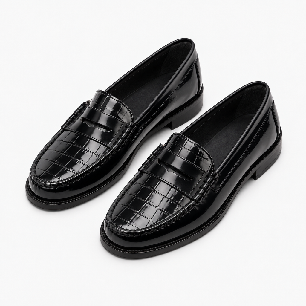 Womens Patent Leather Loafers styling view - women's leather loafers UK