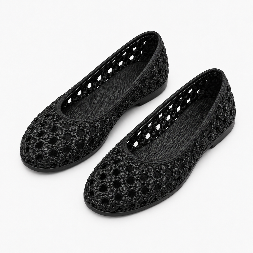 Womens Woven Round Toe Breathable Ballet Flats styling view - women's ballet flats UK