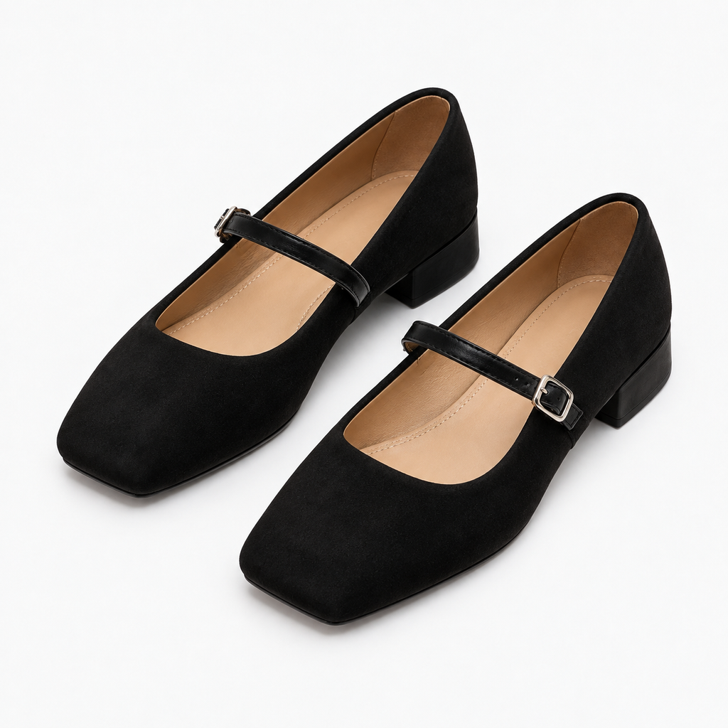 Womens Block Heel Mary Jane Flats styling view - womens flat shoes UK