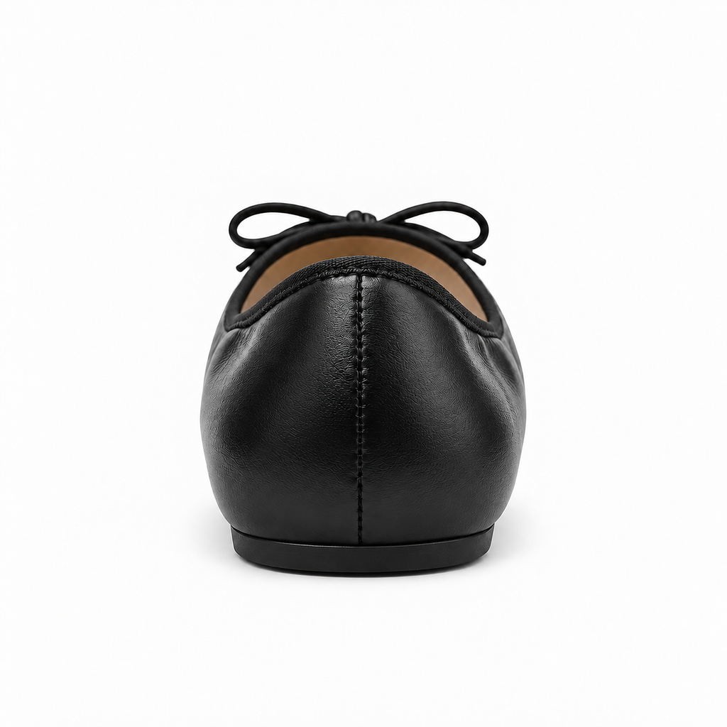 Womens Leather-Look Bow Ballet Flats front view - womens ballet flats UK