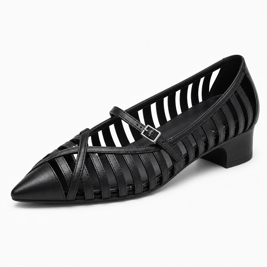 Womens Pointed Toe Chunky Summer Ballet Flats close-up view - women's ballet flats UK