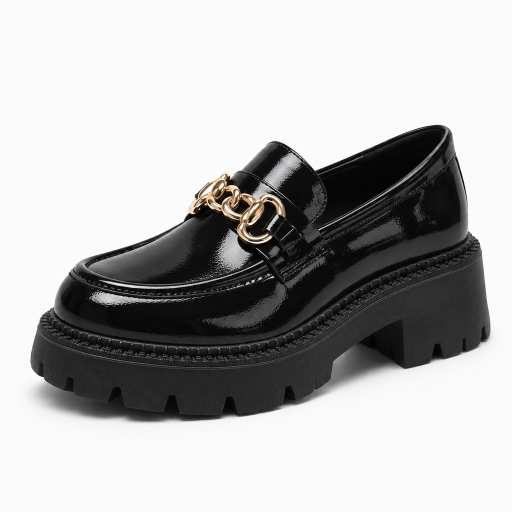 Womens Chain Platform Loafers close-up view - women's loafers UK