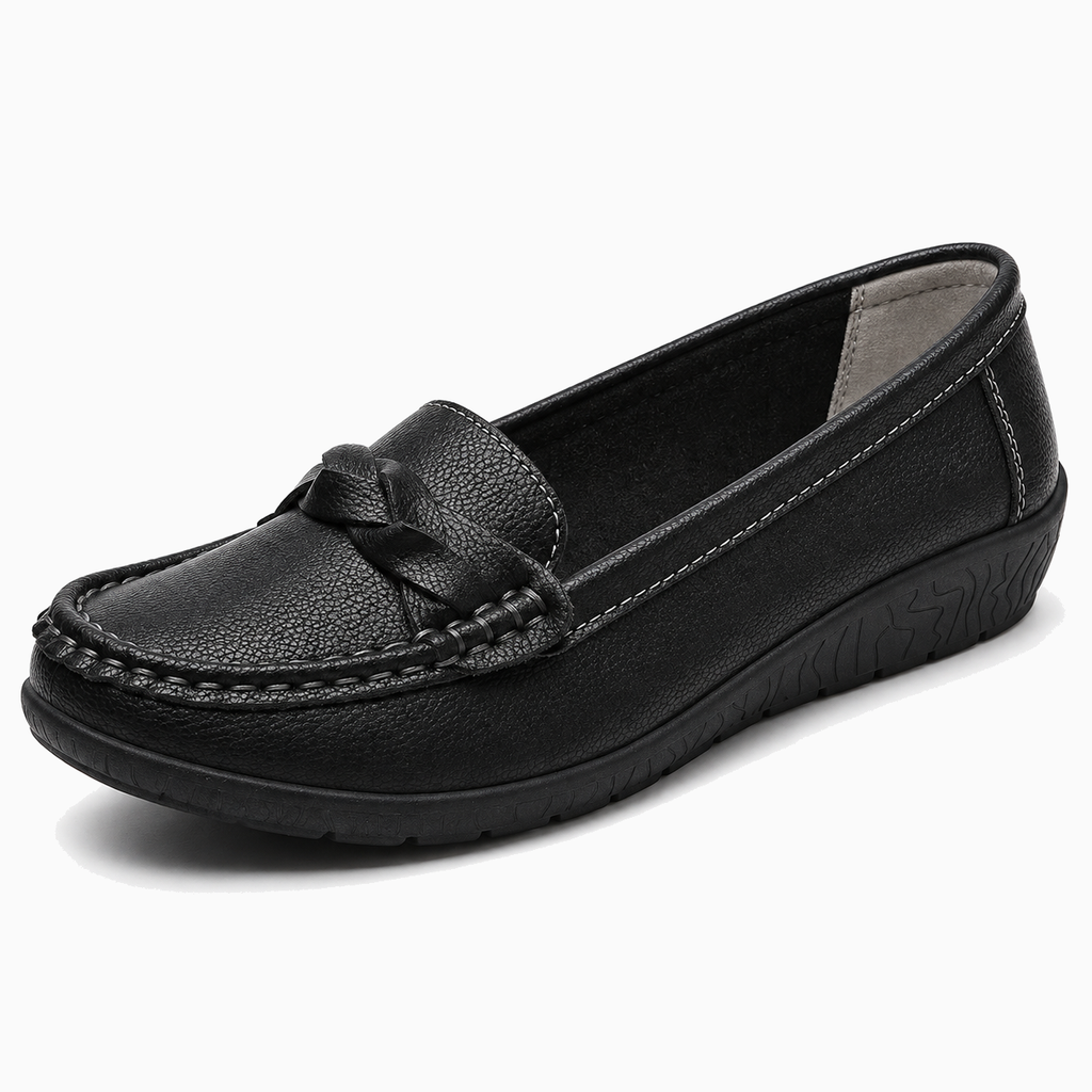 Womens Leather Round Toe Casual Loafers close-up view - women's leather loafers UK