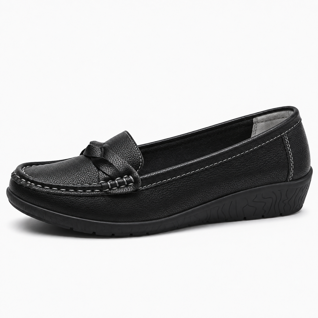 Womens Leather Wedge Ballet Flats close-up view - women's ballet flats UK