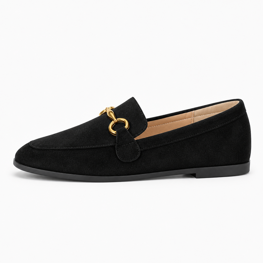 Womens Leather Round Toe Soft Sole Loafers close-up view - women's leather loafers UK
