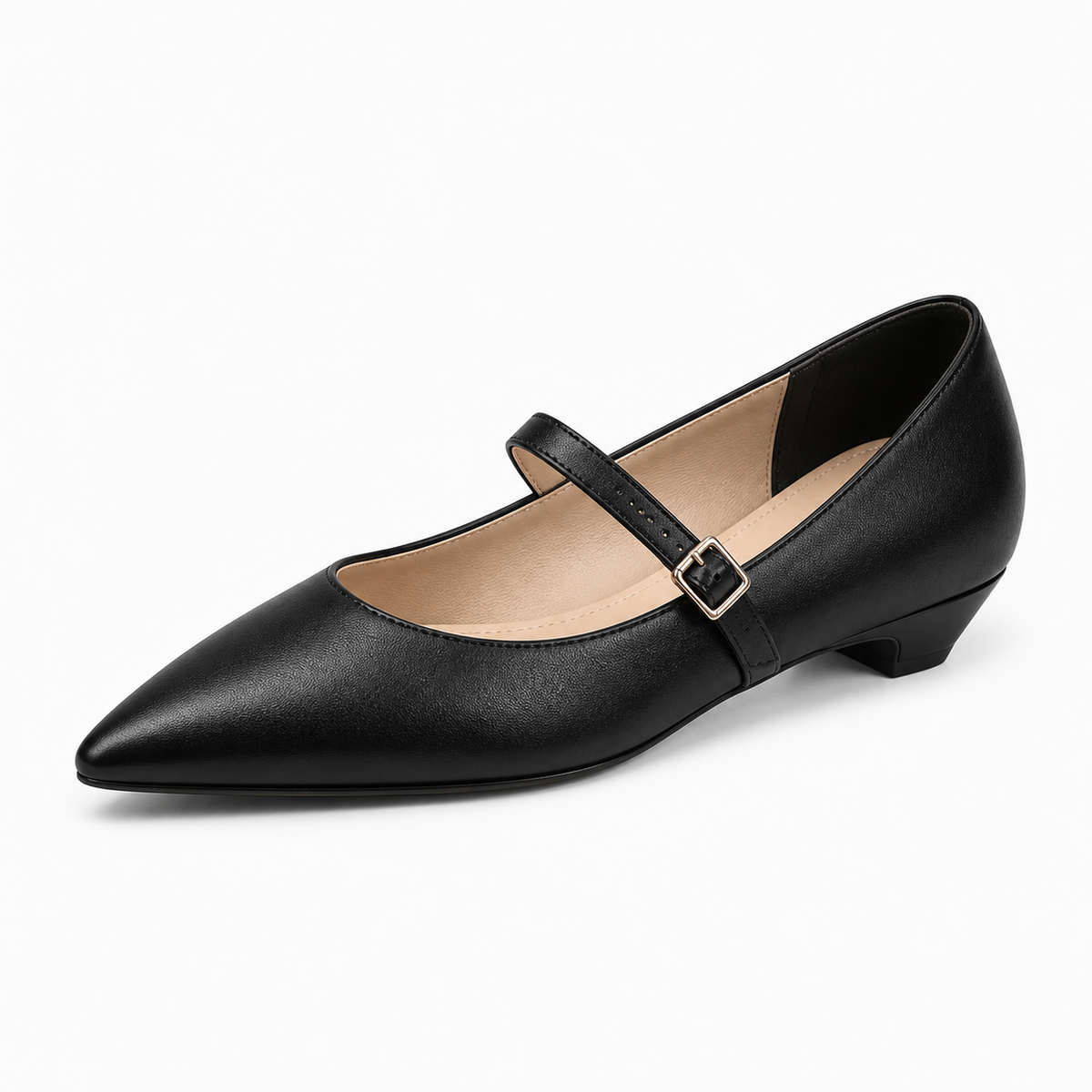 Womens Mary Jane Buckle Leather Ballet Flats close-up view - Mary Jane ballet flats UK