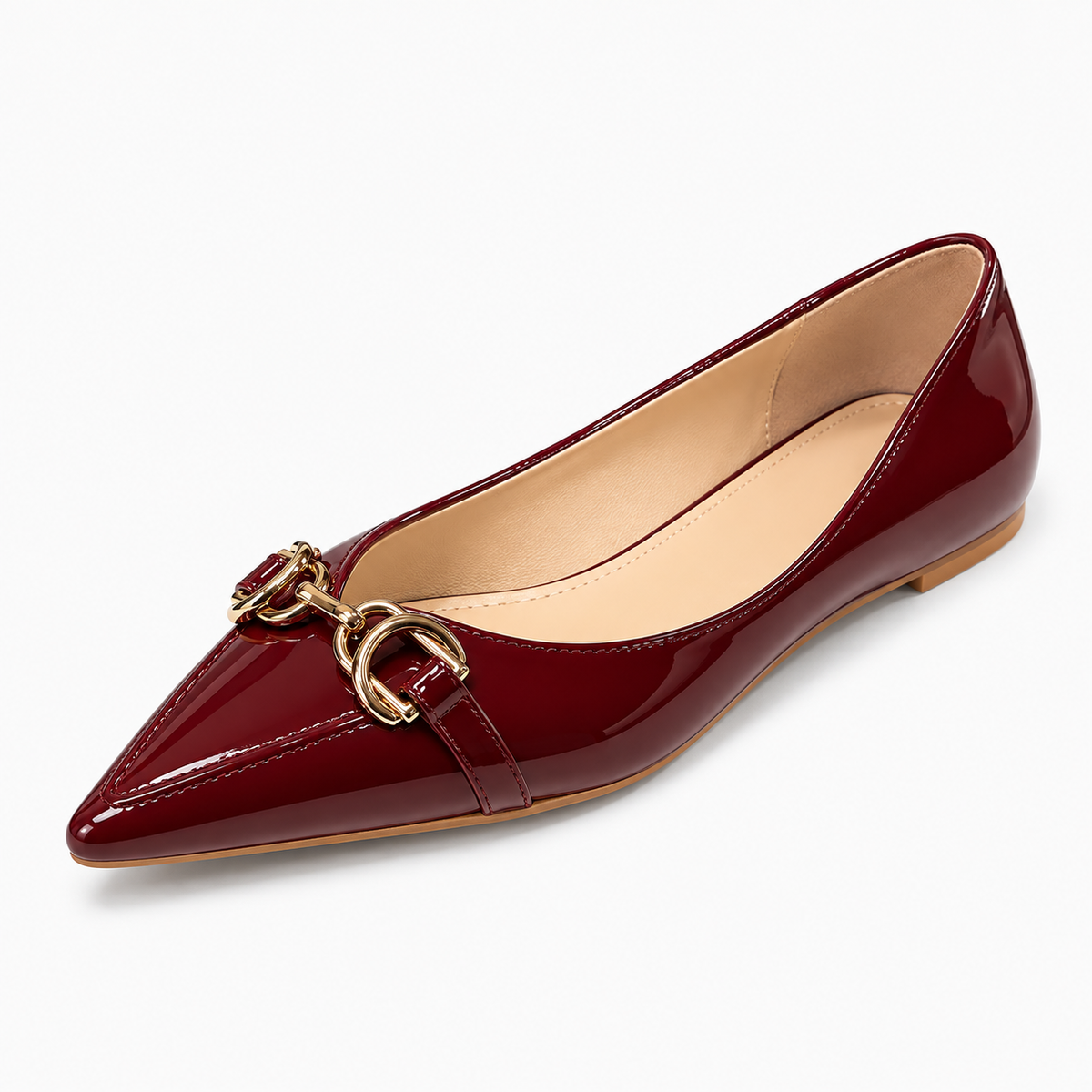 Womens Metal Buckle Ballet Flats close-up view - women's ballet flats UK