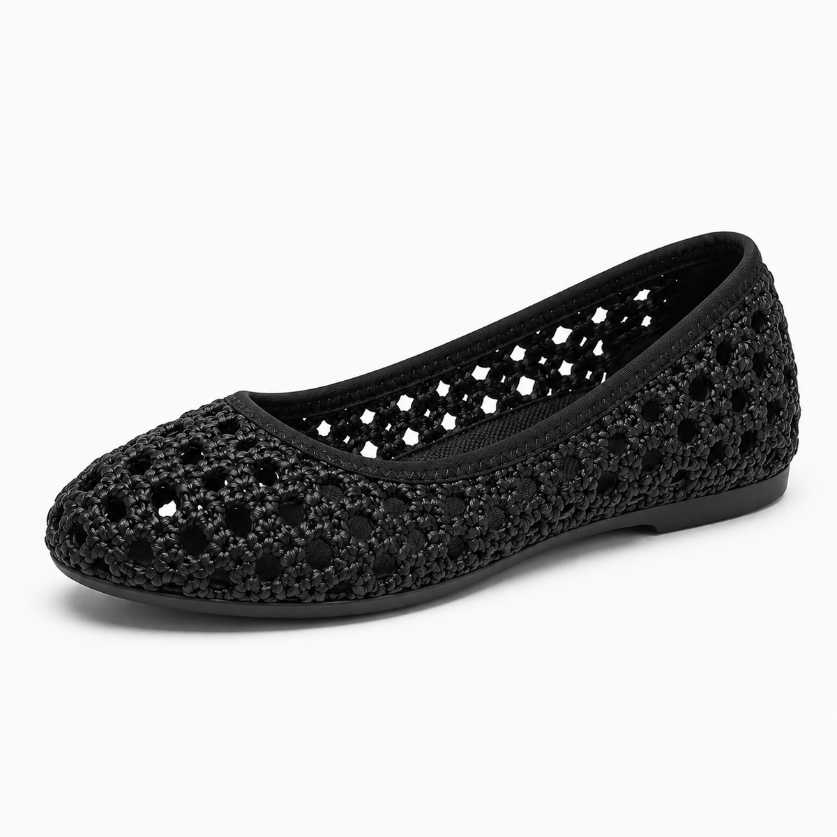 Womens Woven Round Toe Breathable Ballet Flats close-up view - women's ballet flats UK