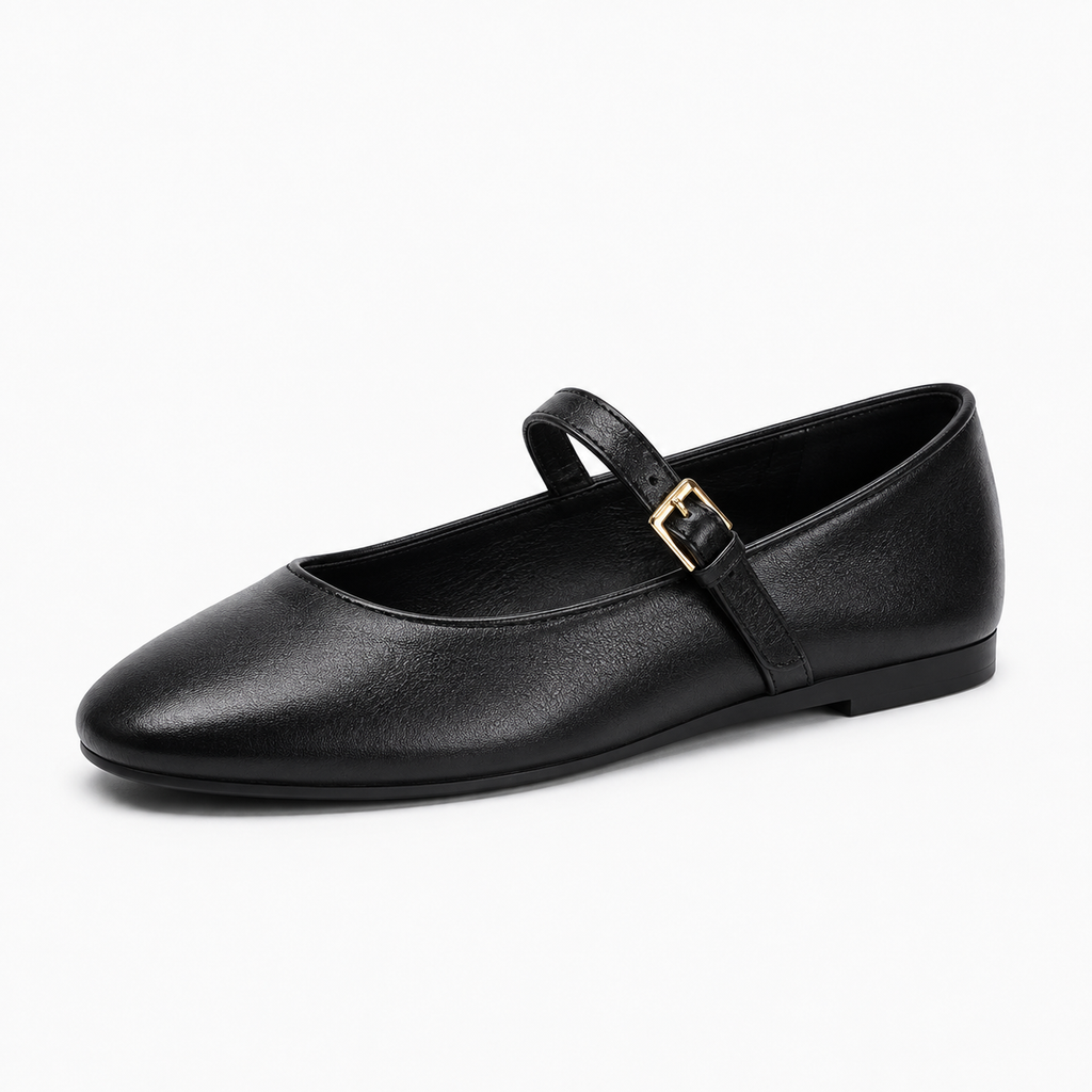 Womens Round Toe Black Ballet Flats close-up view - women's ballet flats UK