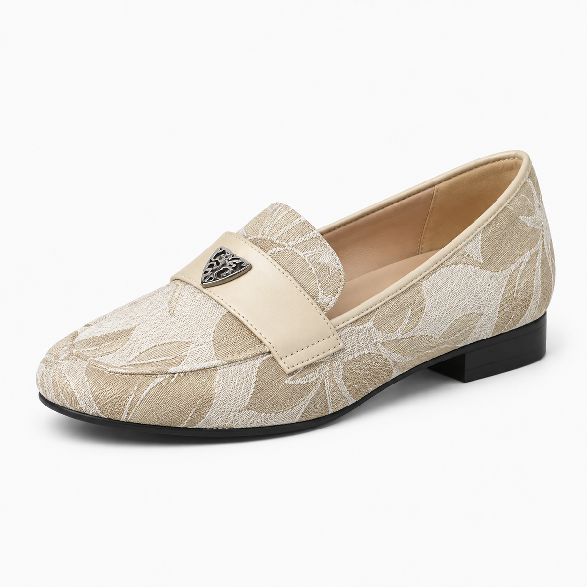 Womens Floral Pattern Loafers close-up view - womens loafers UK