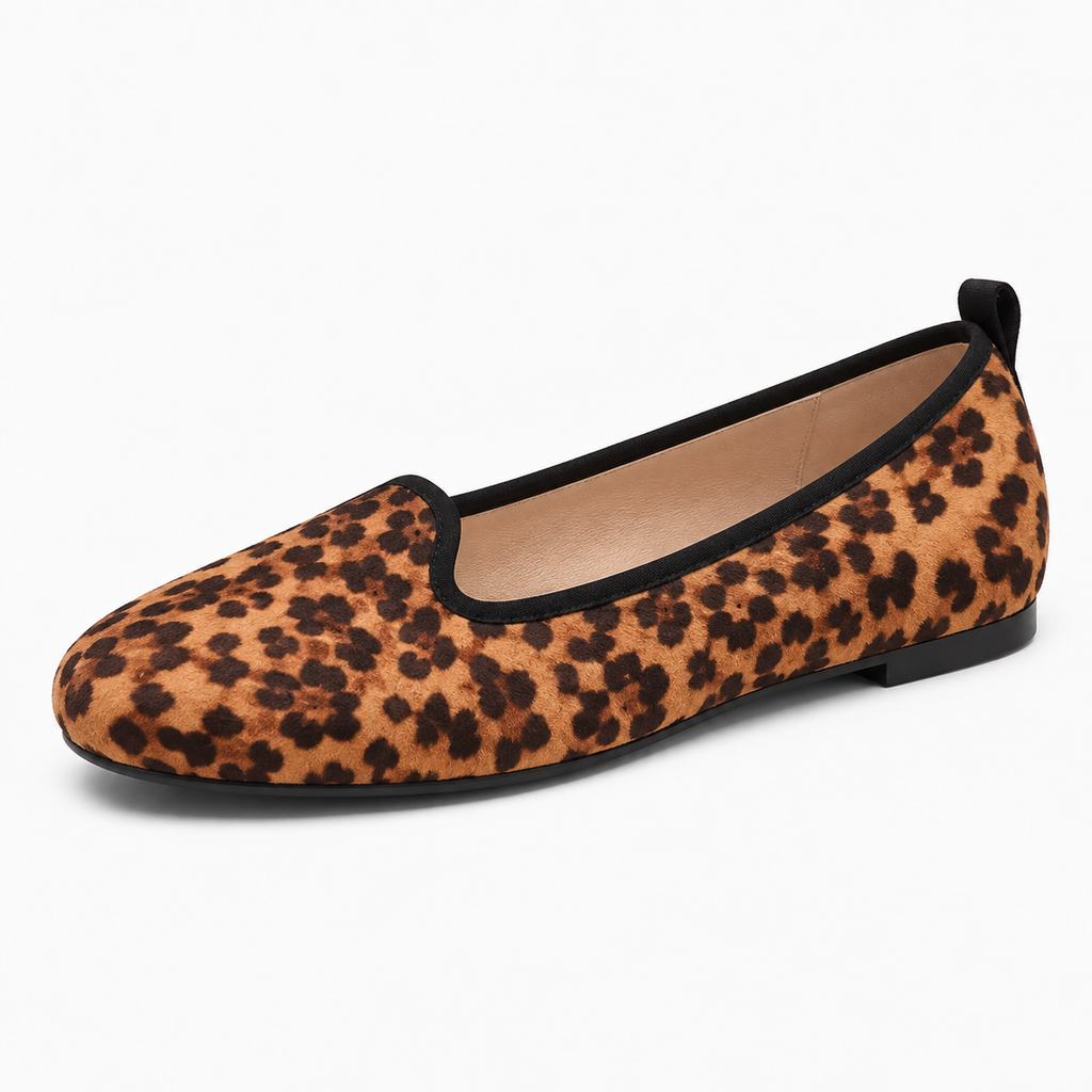 Womens Leopard Print Ballet Flats close-up view - women's ballet flats UK