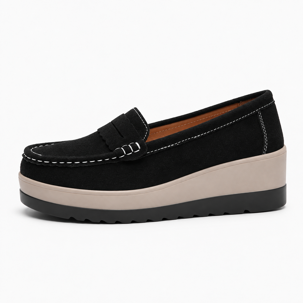 Womens Leather Round Toe Platform Loafers close-up view - women's leather loafers UK