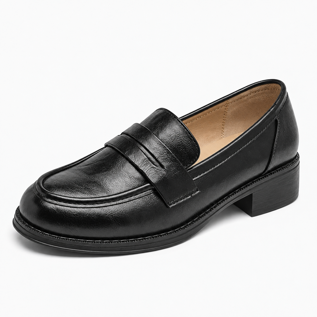Womens Leather Round Toe Comfort Loafers close-up view - women's leather loafers UK