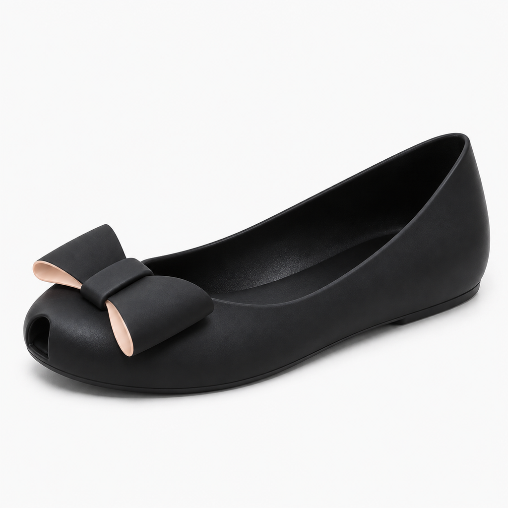 Womens Bow PVC Ballet Flats close-up view - women's ballet flats UK