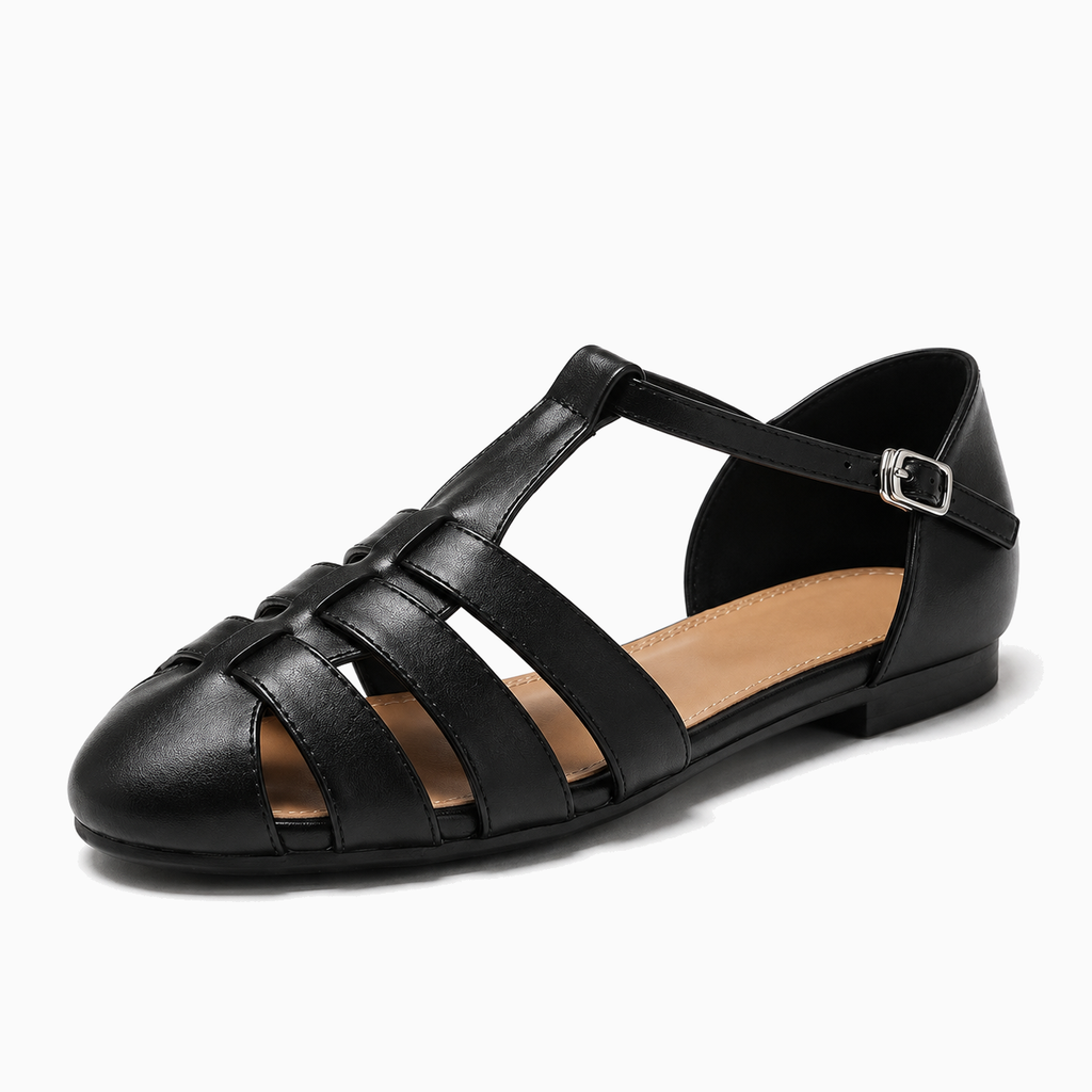 Womens Closed Toe Ankle Strap Ballet Flats close-up view - ladies ballet flats UK