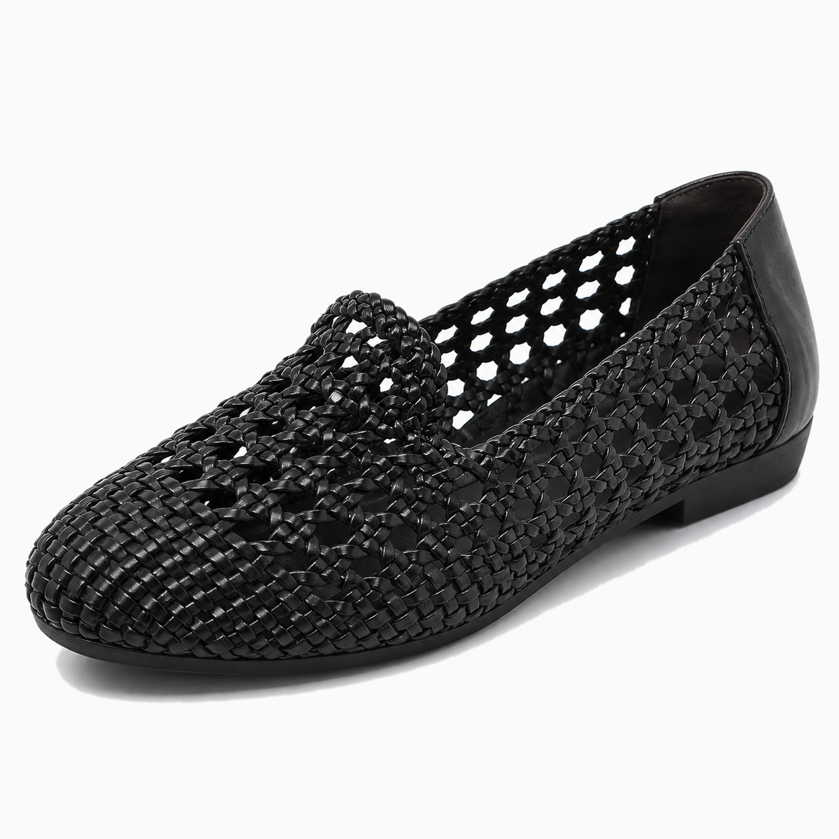 Womens Leather Woven Ballet Flats close-up view - women's ballet flats UK