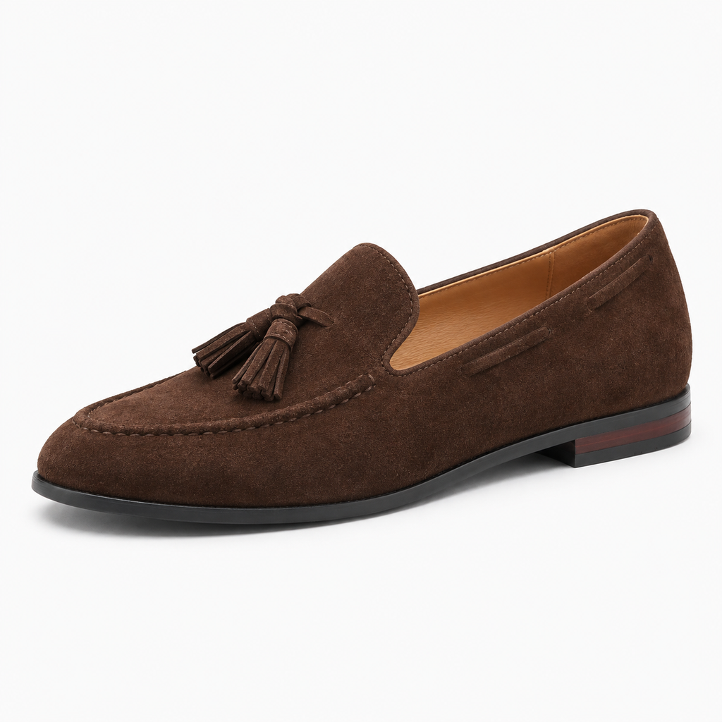 Womens Tassel Suede Comfort Loafers close-up view - women's suede loafers UK