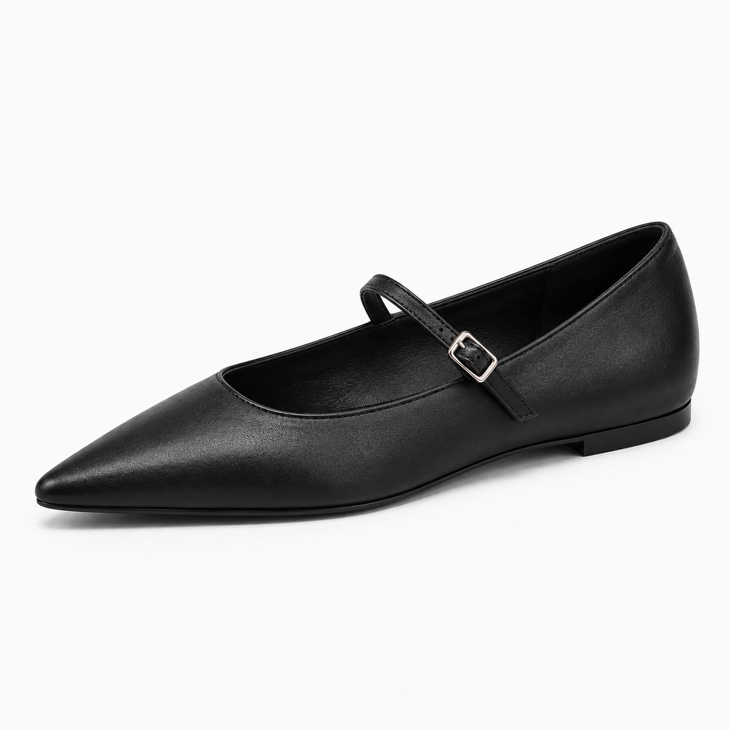 Womens Mary Jane Pointed Toe Ballet Flats close-up view - Mary Jane ballet flats UK