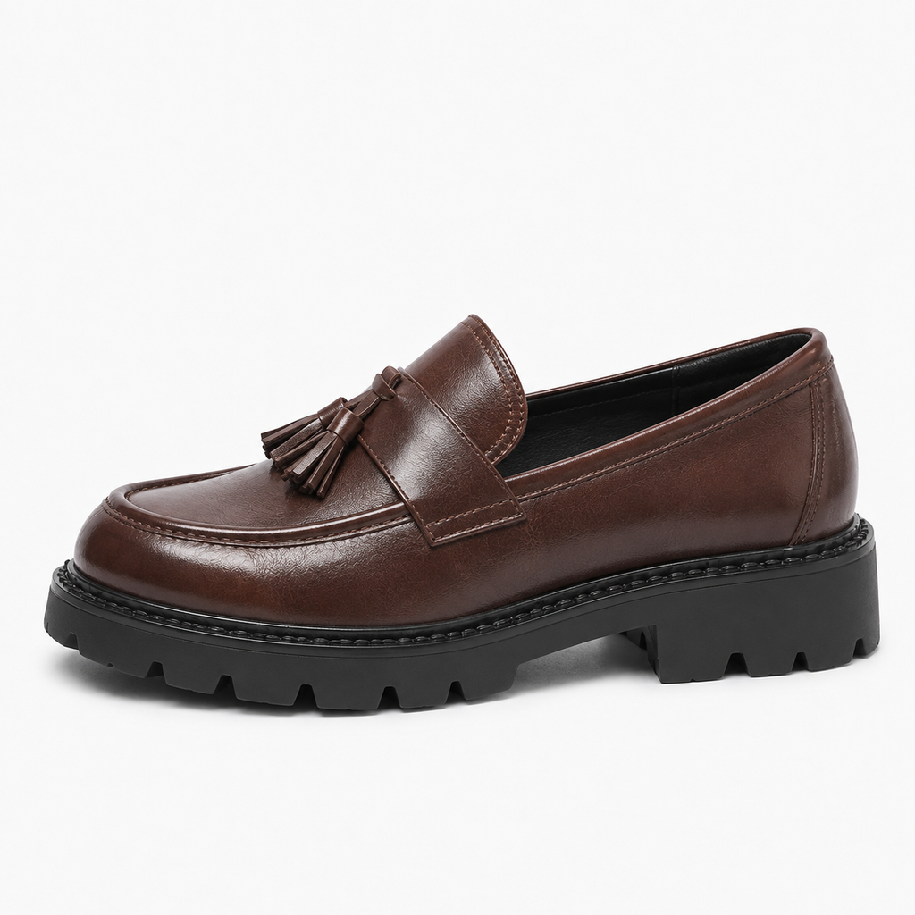 Womens Leather Tassel Loafers close-up view - women's leather loafers UK