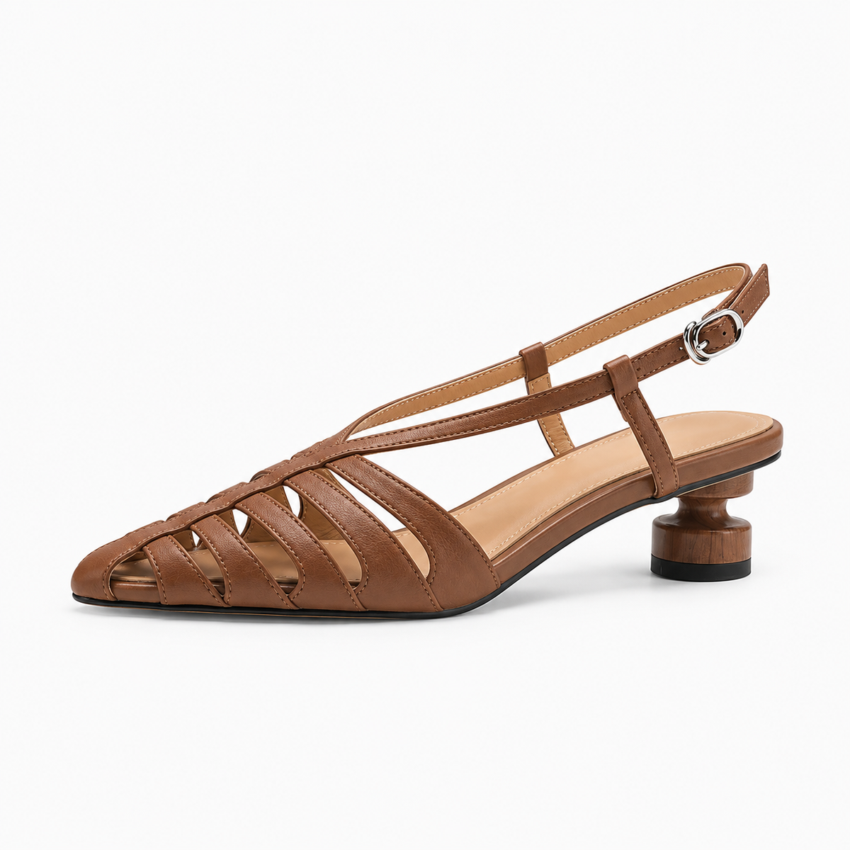 Womens Slingback Strappy Pointed Toe Ballet Flats close-up view - women's ballet flats UK