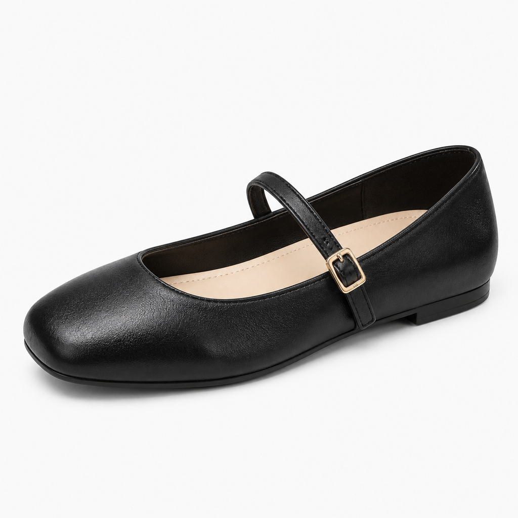 Womens Square Toe Retro Ballet Flats close-up view - women's ballet flats UK