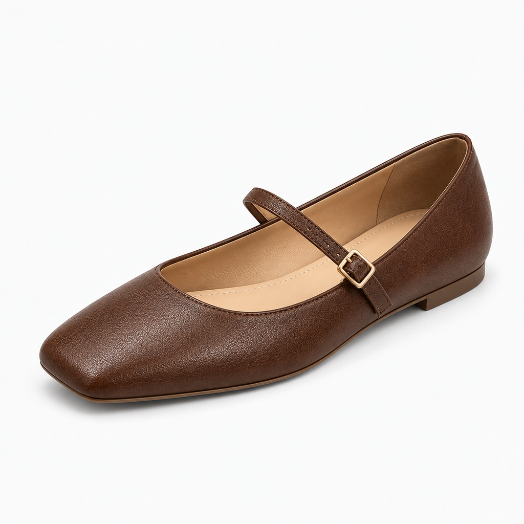 Womens Leather Square Toe Comfort Ballet Flats close-up view - women's ballet flats UK