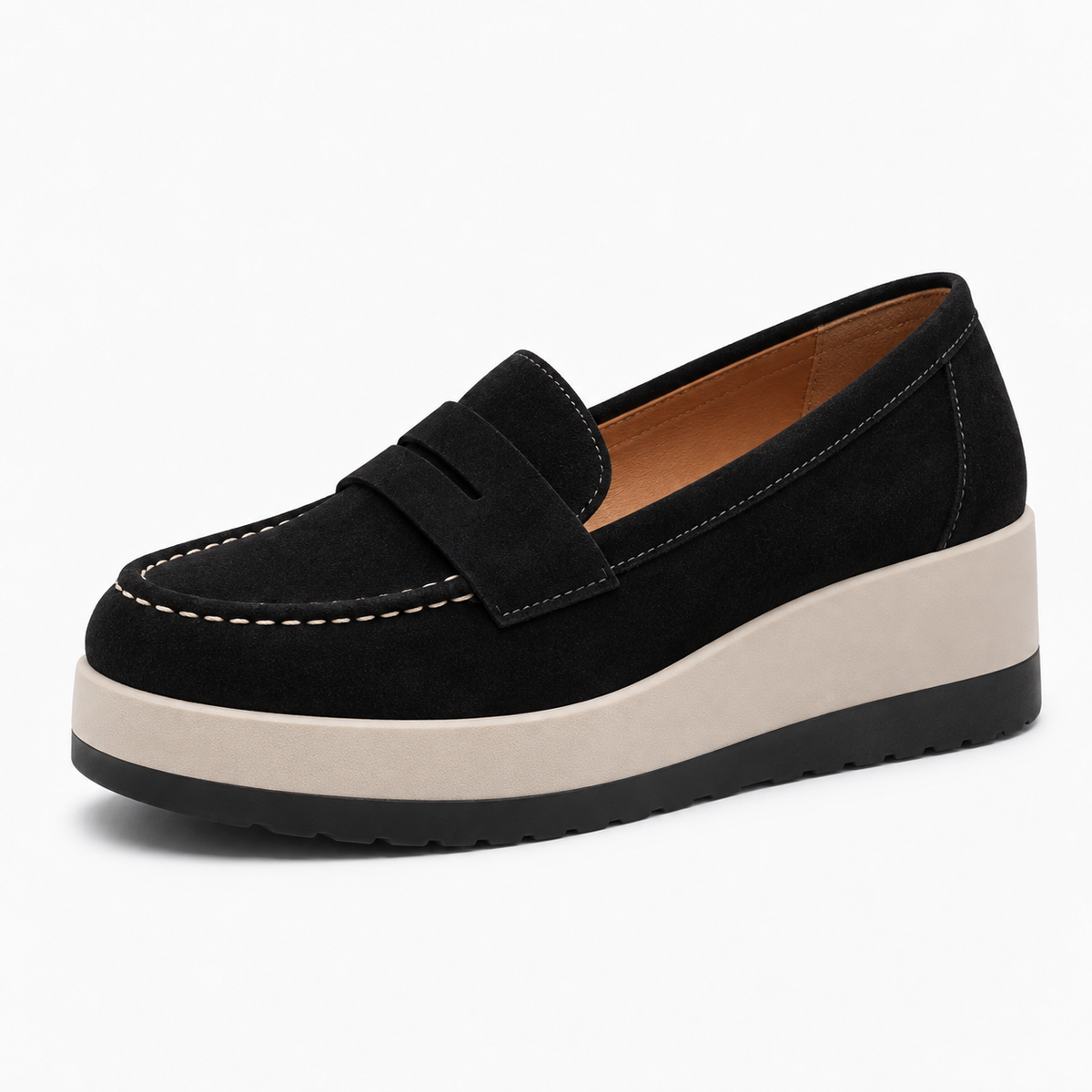 Womens Suede Platform Loafers close-up view - women's suede loafers UK