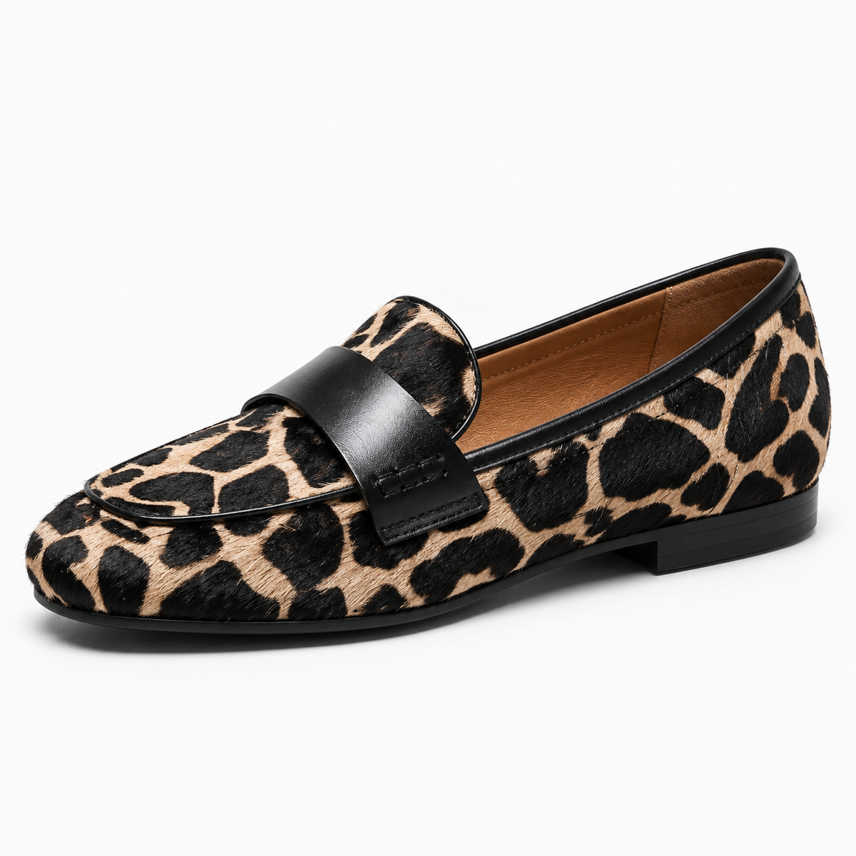 Womens Leopard Print Loafers close-up view - womens leopard loafers UK