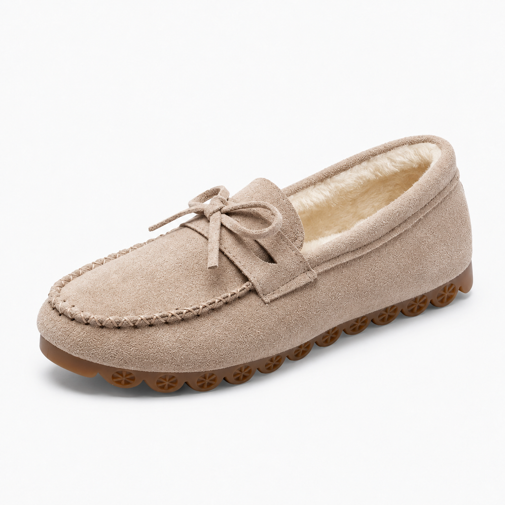 Womens Fur Lined Moccasin Loafers - warm lined womens loafers UK